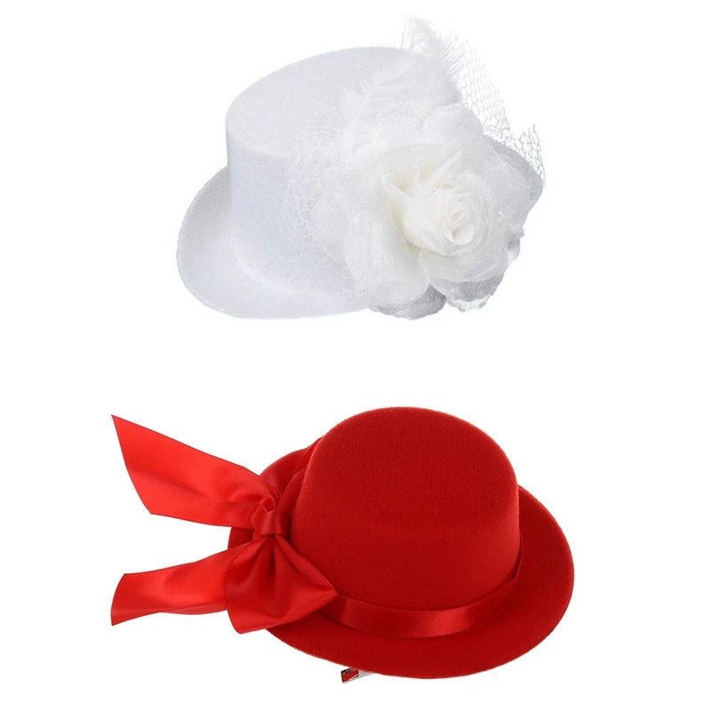 Женская мини шляпа Вуалетка Burlesque Millinery с бантом красная и белая перьевая из