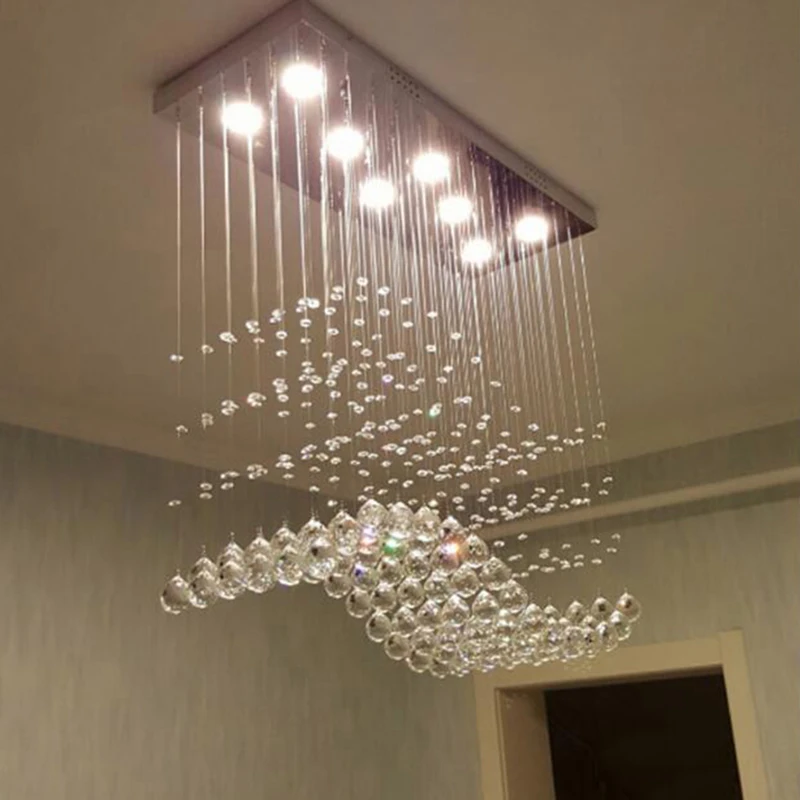 

Hot K9 Crystal Chandelier Rectangle Hanging Lamp for Living Room Dining Room wave Crystal Chandelier Bar island cabinet lamp