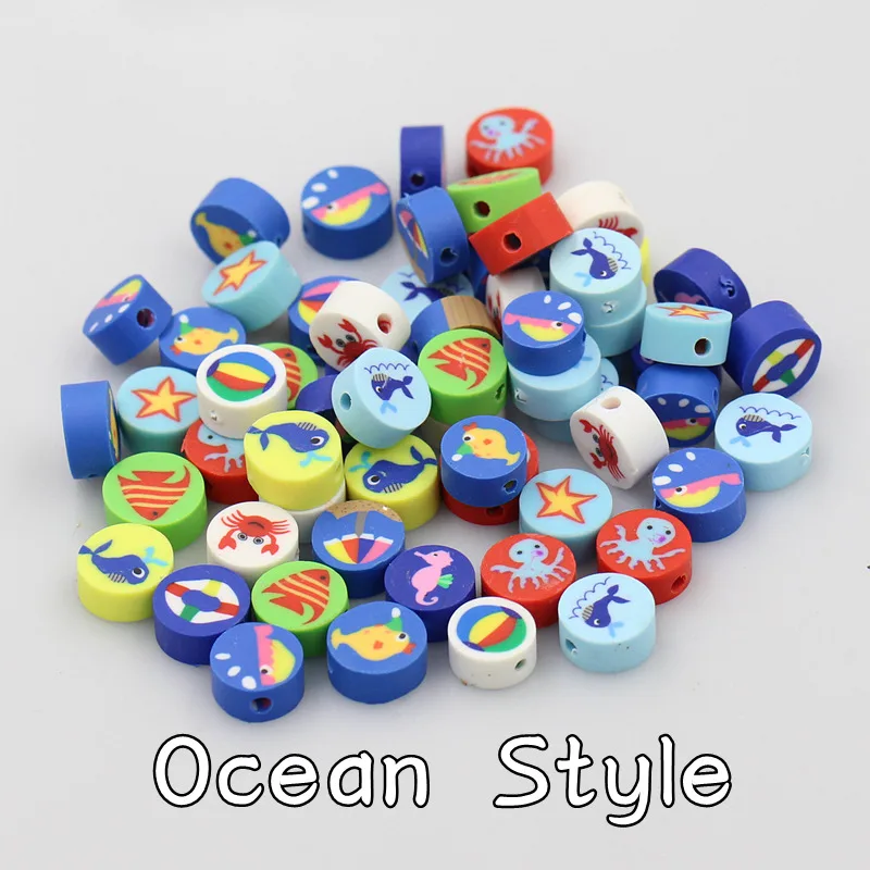 Смешанные заказы 50 шт./упак.) Fimo игровое тесто бусины фруктов, животных, квадратная форма Полимерная глина Spacer Бусины для браслетов или бус своими руками аксессуары - Цвет: Ocean Style