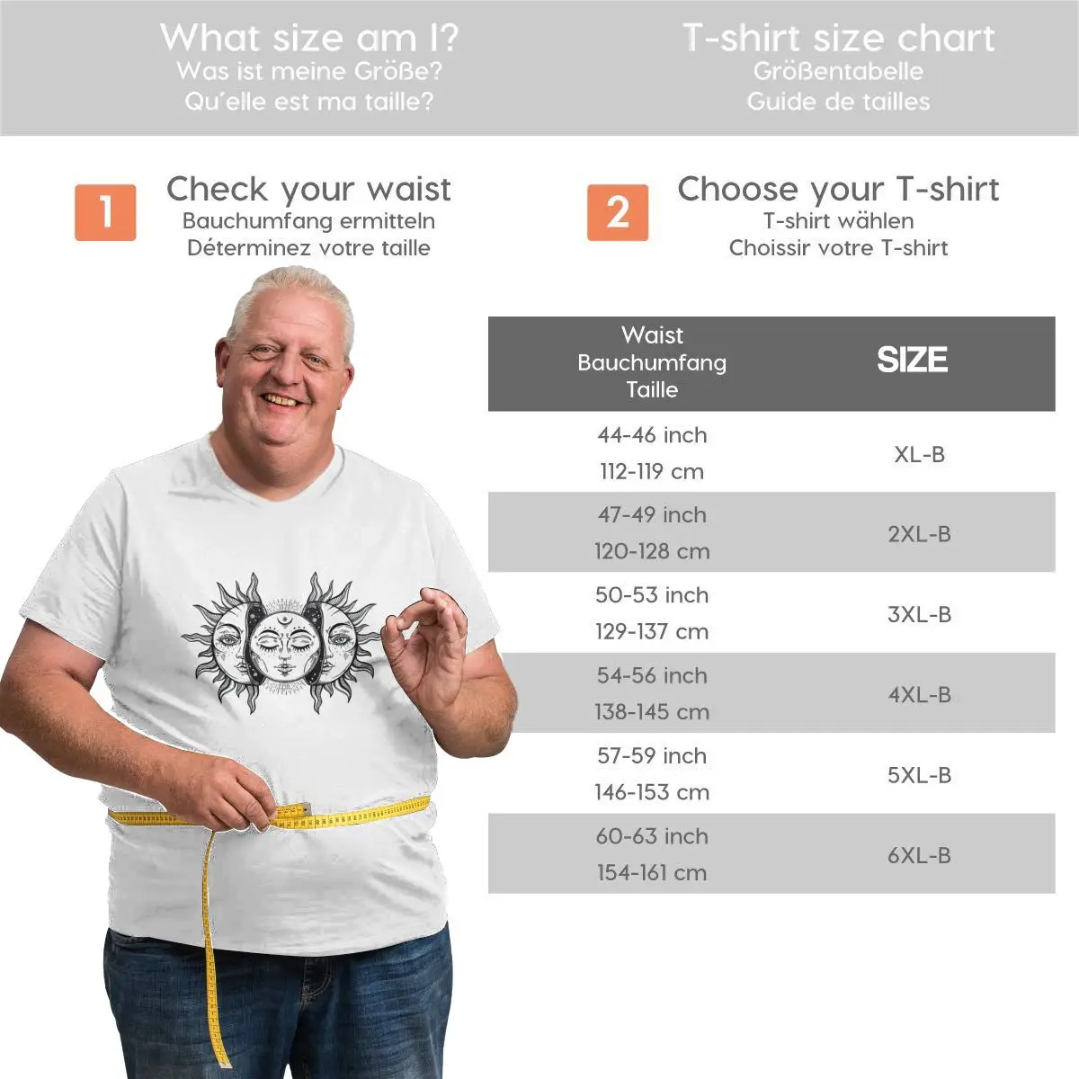 

White Sun and Moon Oversized T Shirt Men Plus Size Cotton Workout Tops Tees for Big Man Father Summer Gift 6XL 5XL T-shirt