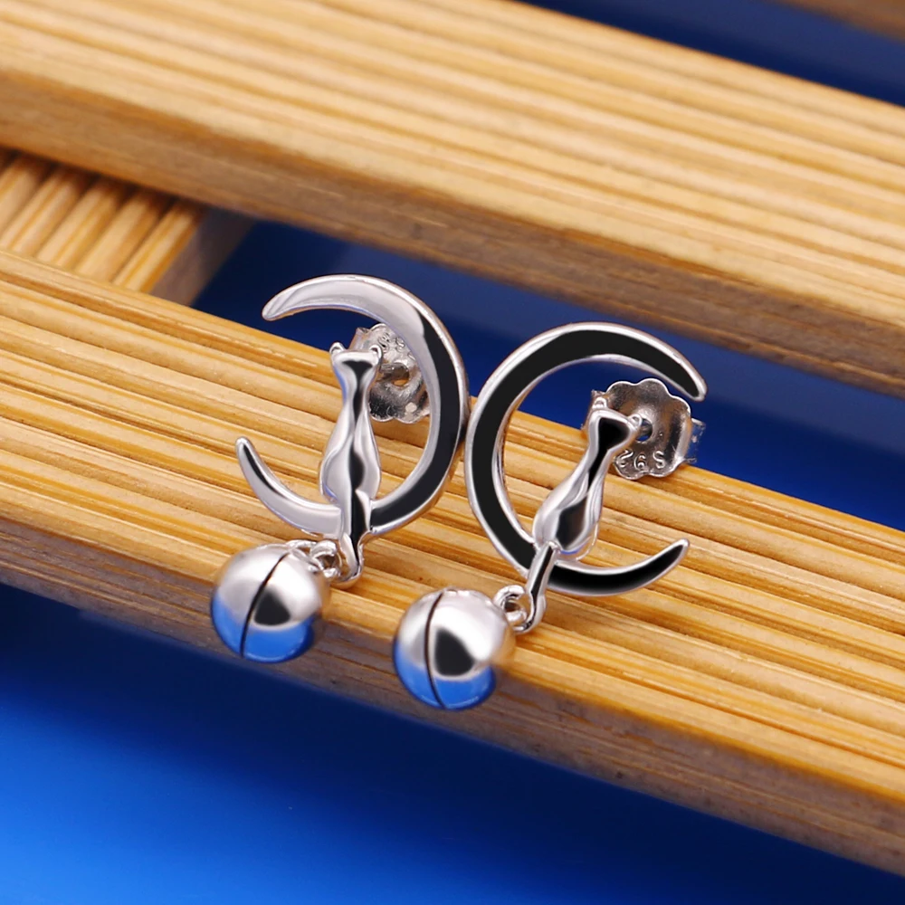 Луна кошка чудесная Божья коровка 925 серебро серьги гвоздики для женщин