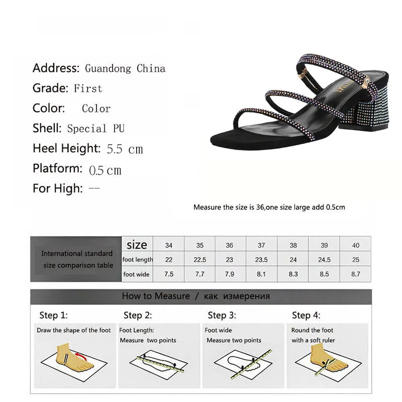 

Meriahzheng 5.5CM 2020 Summer New Fashion Rhinestone Square Head Thick Heel Sandals Women Slippers High Heel Women Sandals LBZ