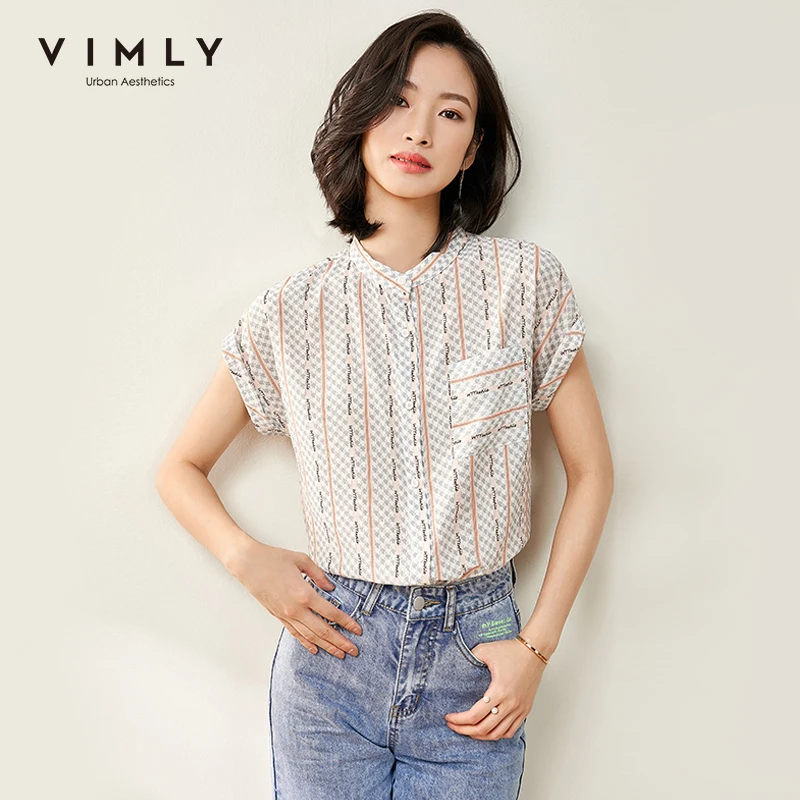 Рубашка Vimly женская с коротким рукавом модная однобортная Свободная шифоновая