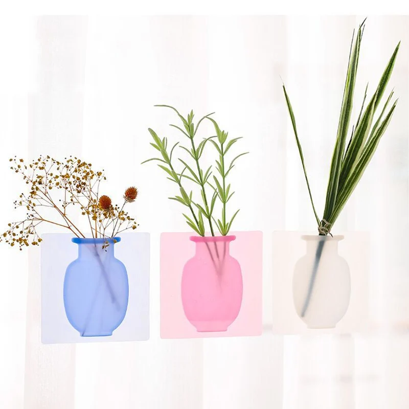 

Silicone Wall Vase Magic Flower Pot Flower Plant Vases Flower Container Home Offices Wall Decorations Creative Wall Decor Vase