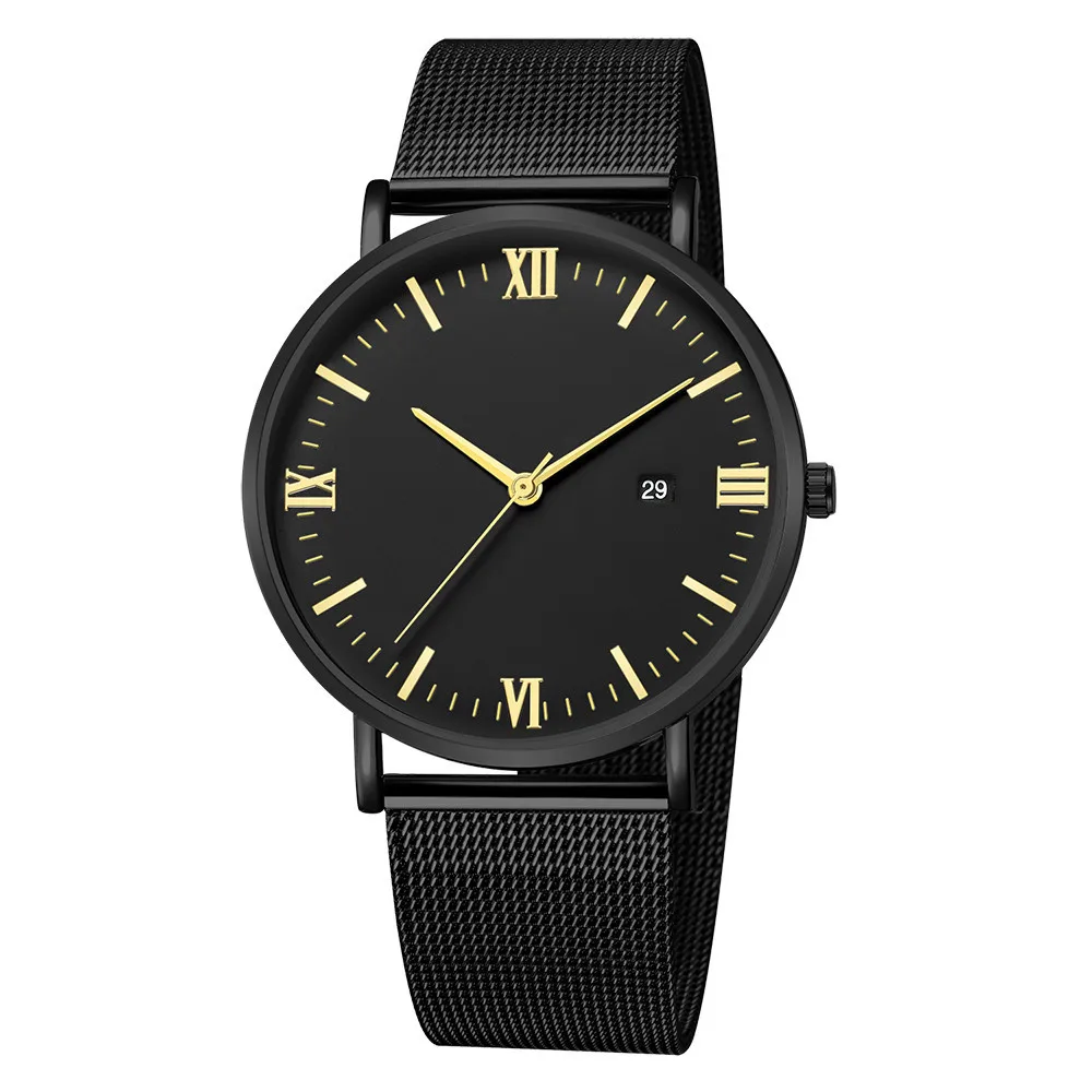 

Brand Relogio Homens Men's Mesh Strap Watches Casual Quartz Strap Calendar Date Fashion Men Business Wristwatch for Male Gift