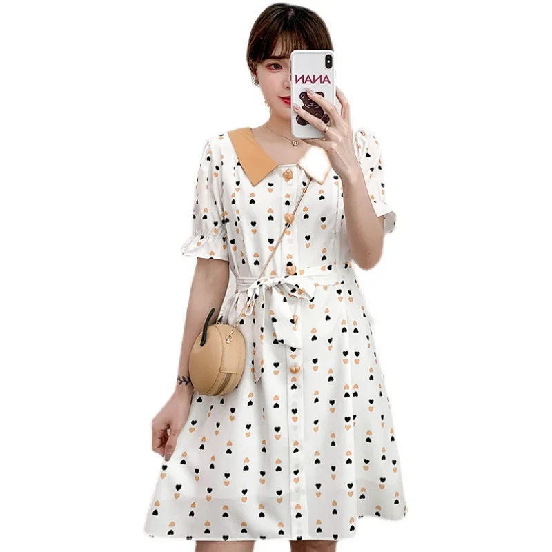 

3509# Summer LOVE Print Matenrity Mother Nursing Dress Tie Waist Slim Breastfeeding Clothes for Pregnant Women Pregnancy Feeding