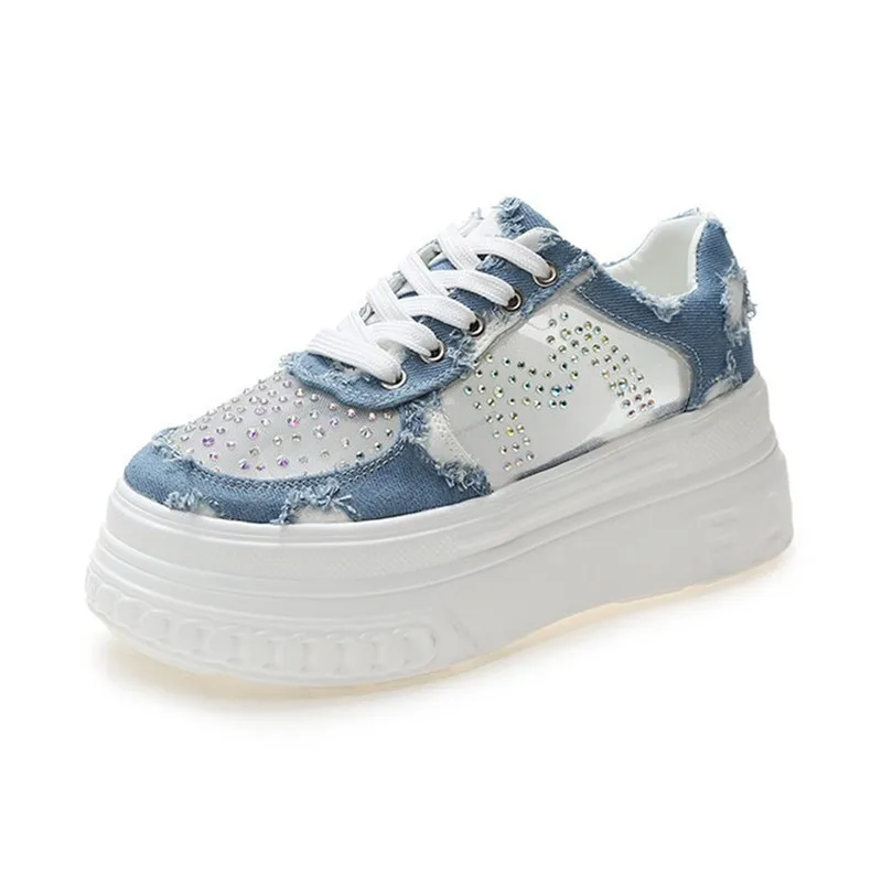 

Summer Sneakers Woman Casual Vulcanized Shoes 2021 Fashion Shining Thick Bottom Basket Femme Breathable Chunky Sneakers Women