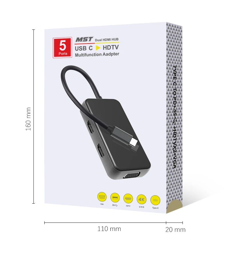 KuWFi 5 в 1 usb-хаб Type-C концентратор док к USB 3 0 HDMI VGA PD адаптер для MacBook Pro/ноутбука |