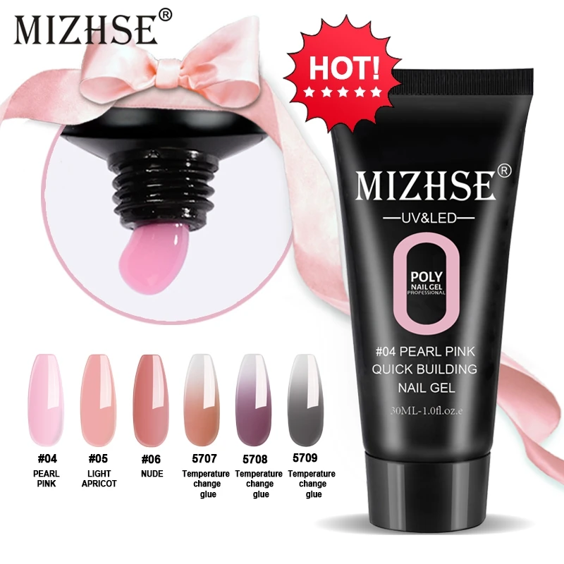 

MIZHSE Acrylic Color Poly Nail Gel Crystal UV LED Fast Builder Finger Extension Gel Tips Color Changes Gel For Finger Nail Art
