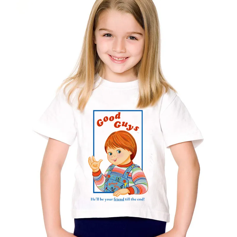 Принт с героями мультфильмов хорошее Guys Чаки детские футболки коротким рукавом