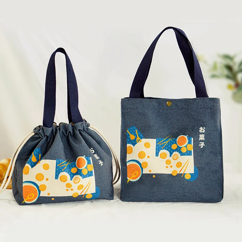 

New Japanese Hefeng Bento Bag, Portable Canvas, Hand-painted Illustration, Thickened Heat Preservation Lunch Box Bag Lunch Bag