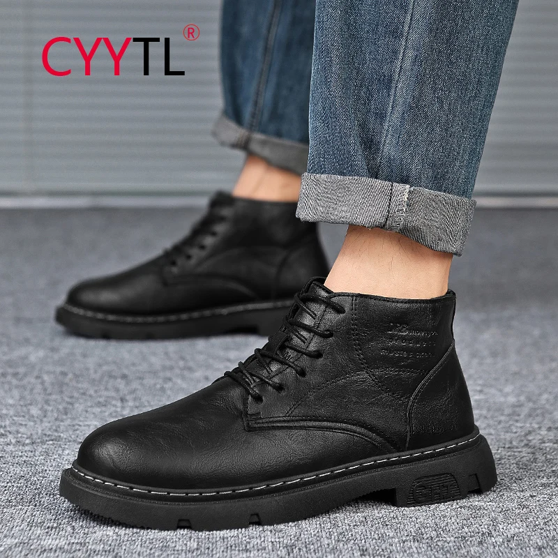 

CYYTL Short Boots for Men Leather Casual Walking Waterproof Shoes Outdoor Comfortable Booties All-Match Fashion Style Tennis