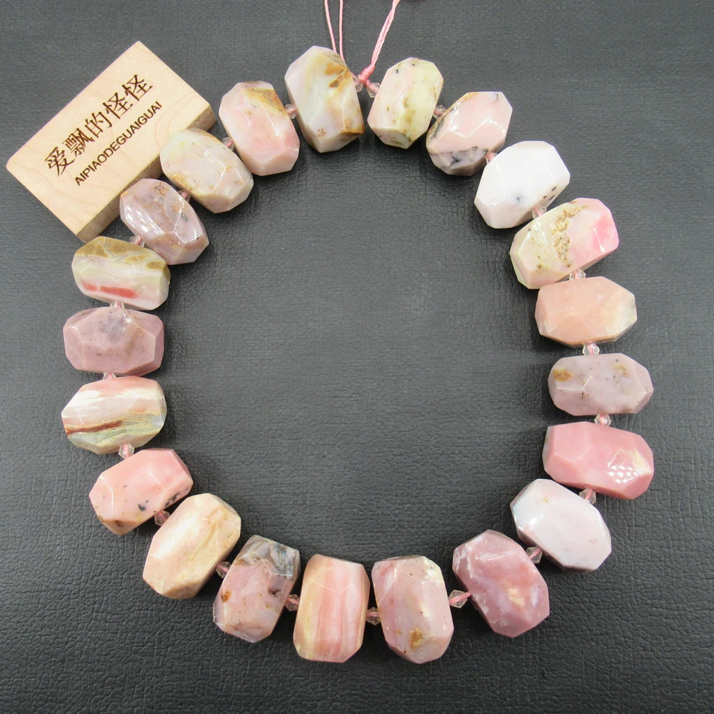 

APDGG Natural Faceted Pink Opal Nugget Gemstone Loose Beads 16" Strand Jewelry Making DIY