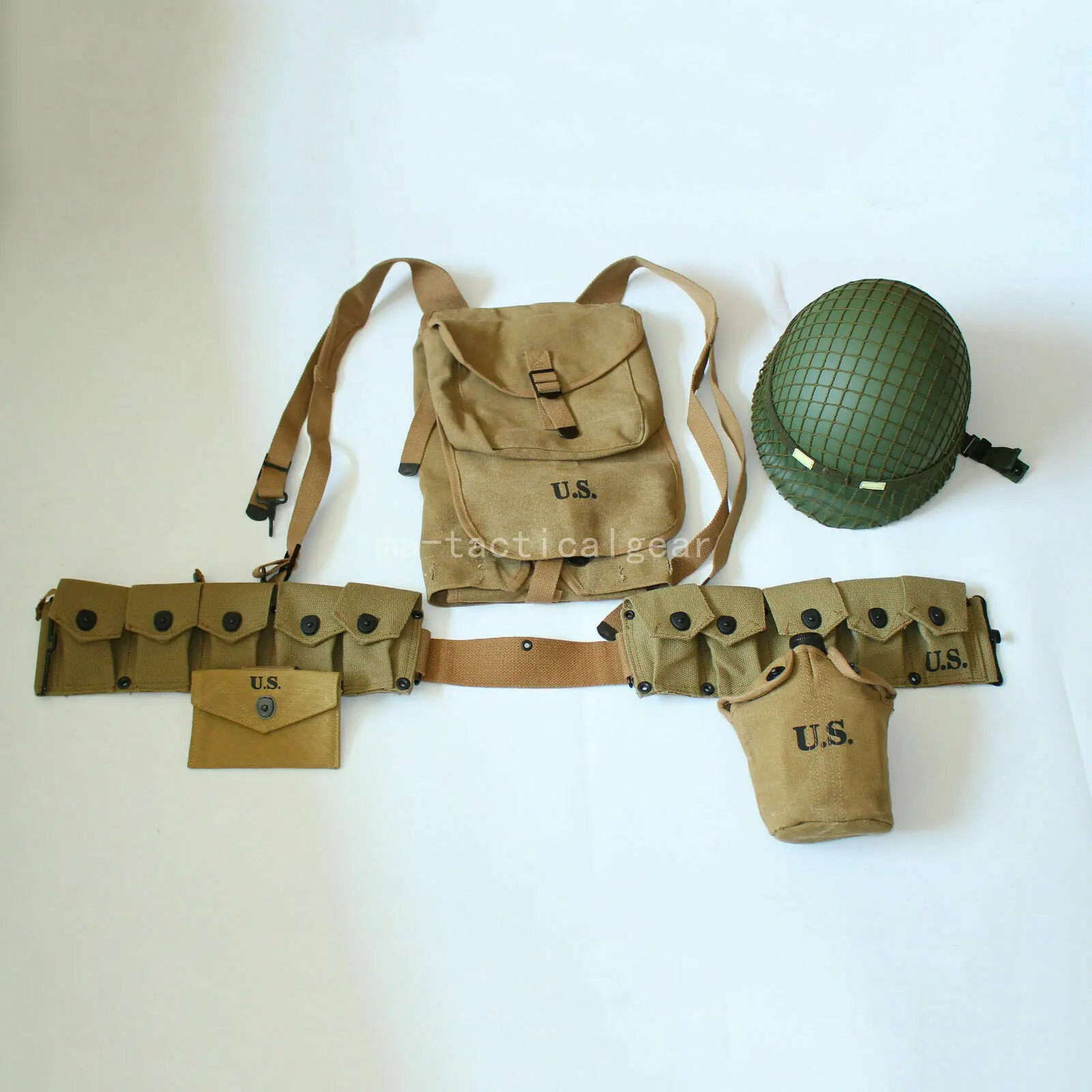 WW2 US Army Soldier Gear M1928 Haversack M1 Helmet Bar Belt Tools Bag Canteen SET MILITARY EQUIPMENT COLLECTION WAR REENACTMENTS | Спорт и