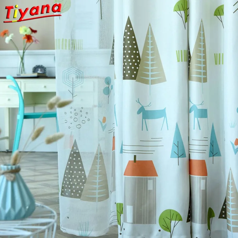 Занавеска на окна с принтом в виде домика рождественскую елку сельском стиле