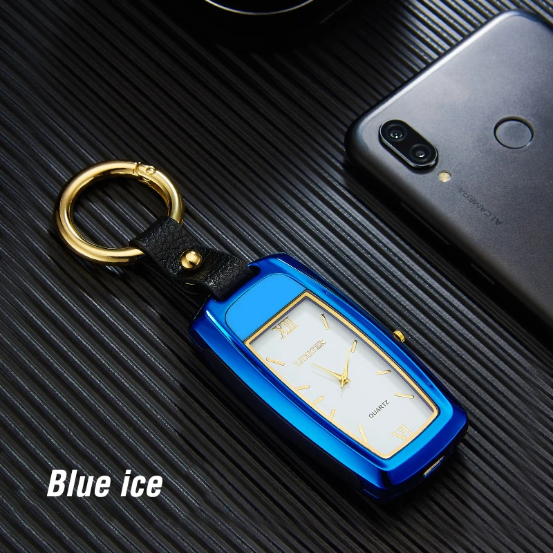 Blue Watch Многофункциональный USB электрическая сигаретная плазма дуговая зажигалка брелок светодиодный фонарик часы электронные зажигалки гаджеты для мужчин - Цвет: Blue Watch