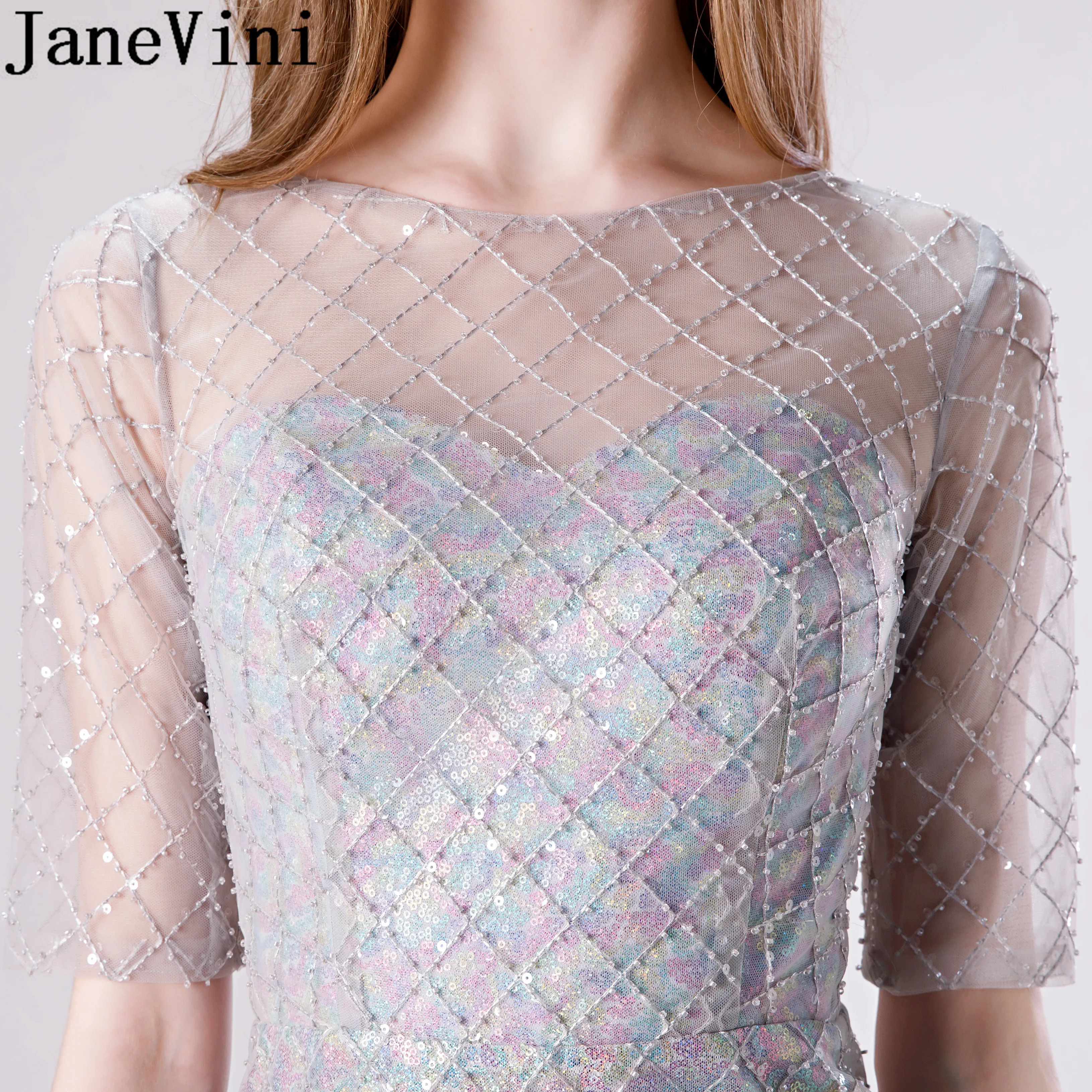 Длинное блестящее платье-Русалка с блестками полурукавом и бусинами | Свадьбы