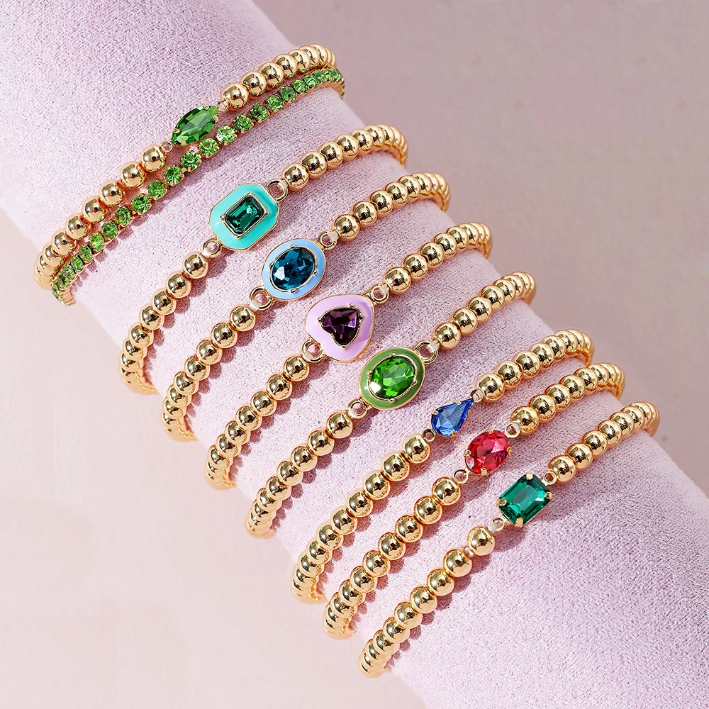 

Женский Набор браслетов ручной работы, разноцветные геометрические браслеты с подвесками в форме сердца и кристаллов, ювелирные украшения ...