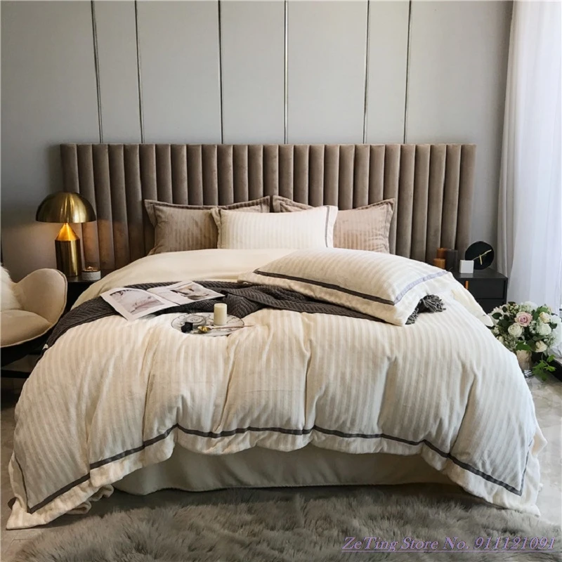 

4pcs Bedding Set Light luxury style European milk velvet winter thick warm double-sided coral velvet bed linen Home Textile
