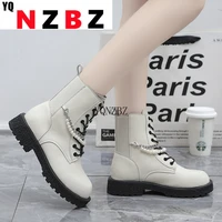 2021 fashion chunky platform boots autumn winter thick bottom motorcycle boots comfortable chain pearl leather female boots