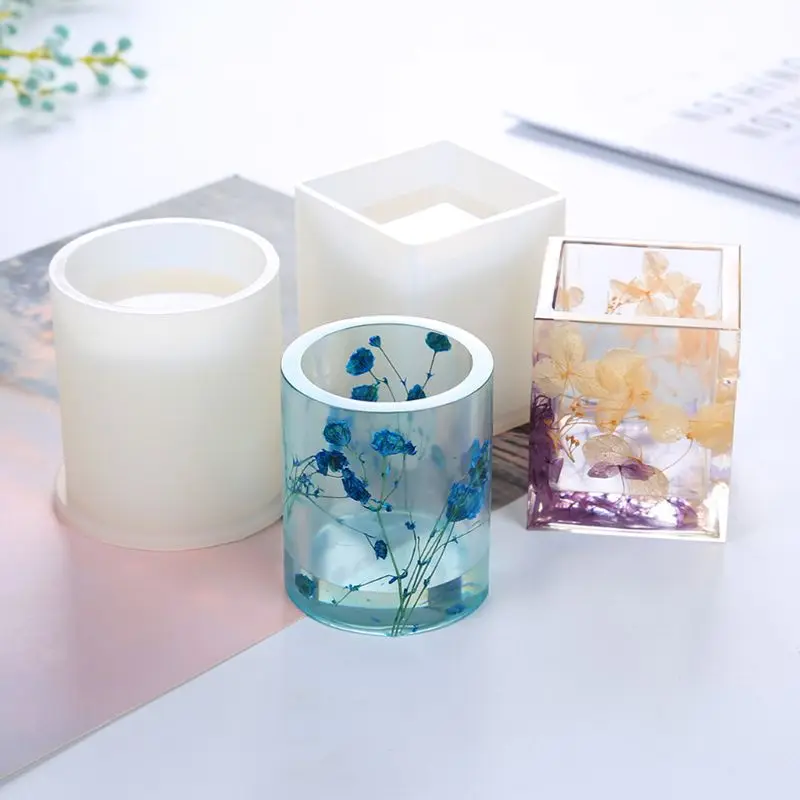 

Silicone Mold Epoxy Resin DIY Pen Container Organizer Square Round Storage Holder Silica Molds Crafts Jewelry Making Charms
