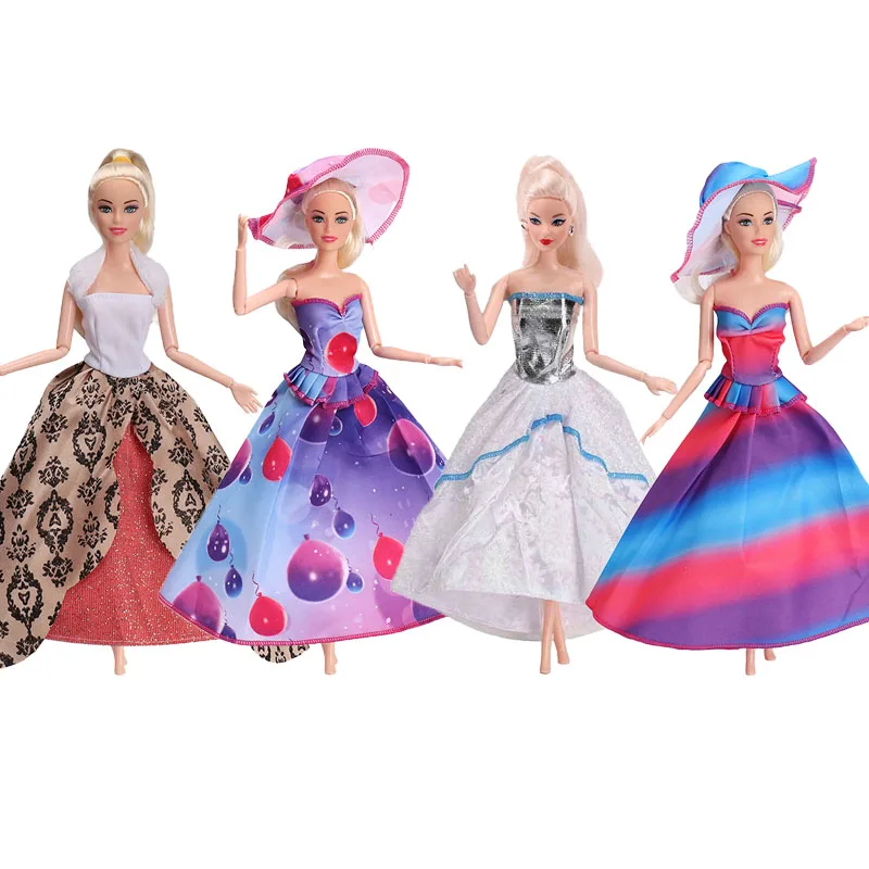 4 Styles Of Barbies Dresses Big Skirts Important Dinner Groups Ladies Style With Caps For Doll Clothes Accessories | Игрушки и хобби
