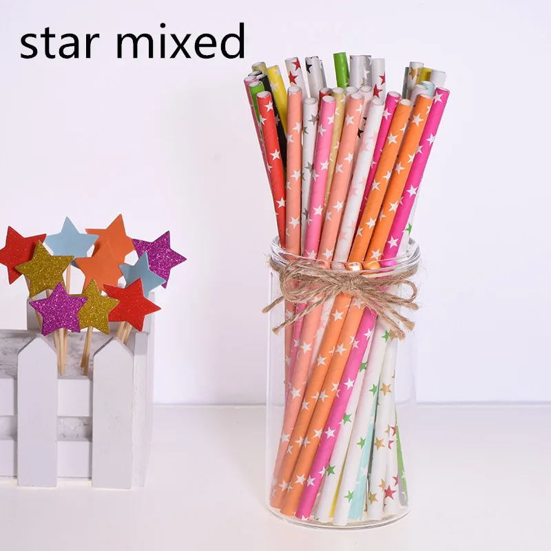 star mixed 25 шт торт Топпер бумажные соломинки с фламинго для дня рождения украшения дети взрослые выпускные поставки одноразовые Коктейльные трубочки - Цвет: star mixed