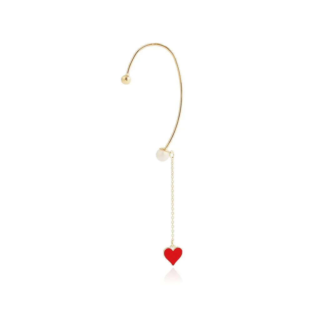 

Loving Red Heart Pendant Ear Cuff Formal Occasion For Women Party Gift Fashion Jewelry Drop Shipping Hook Earrings Set Pearl