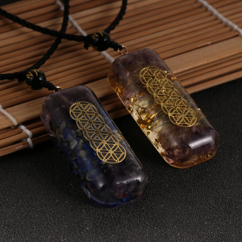 

Energy Orgonite Pendant Necklace Reiki Rectangle Natural Chip Lapis Lazuli Crystal Resin Orgone Necklaces For Men Women Couple