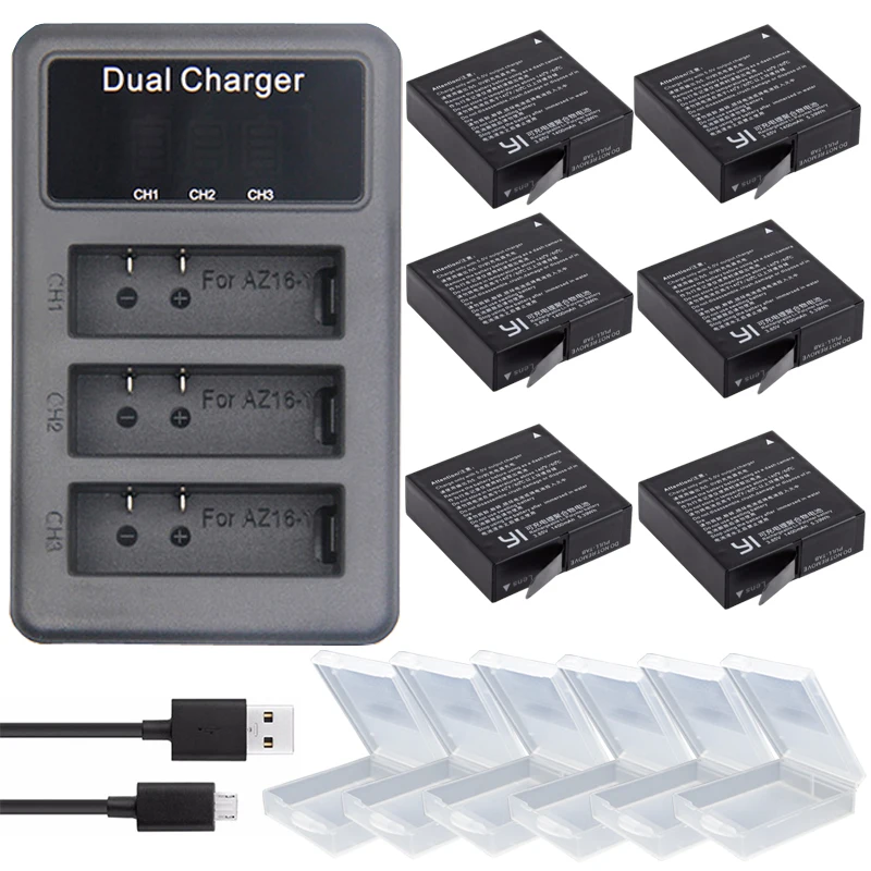 

AZ16-1 Battery For Xiaomi Yi 4K 2 II Batteries + xiaoyi Original Bateria LED 3-slots Charger for Xiaoyi Yi 4K Lite Action Camera