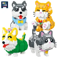 city cute cartoon family pet dog cat micro building blocks bib husky mini animal diamond educational bricks toys for children