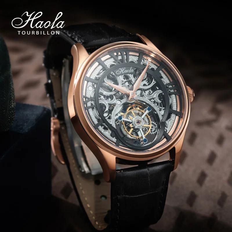 Haofa Men's Skeleton Manual Tourbillon Mechanical Wristwatches Sapphire Flying Tourbillon Hollow Watch For Men Luxury Fashion