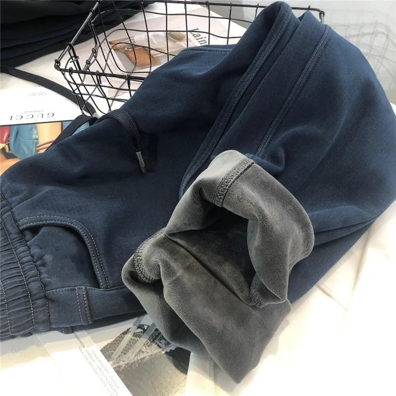 

Vintage High Waist Jeans Femme Stretch Black Straight Denim Harem Pants Mom Jeans Streetwear Loose Warm Velvet Jeans Women Q4837