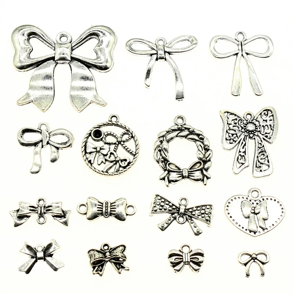 

WYSIWYG 40g Antique Silver Color Zinc Alloy Random Mix Styles Bow Charms DIY Handmade Craft For Jewelry Making