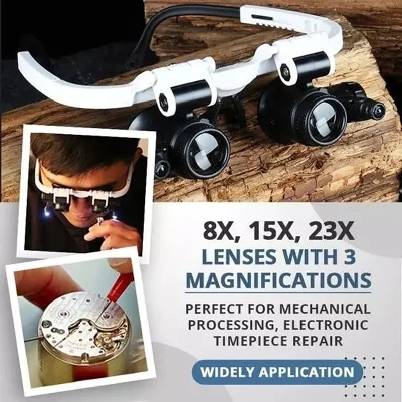

Adjustable Wearing Magnifying Glass with LED Light 8x 15x 23x High Magnification Magnifier for Repairing Processing DAG