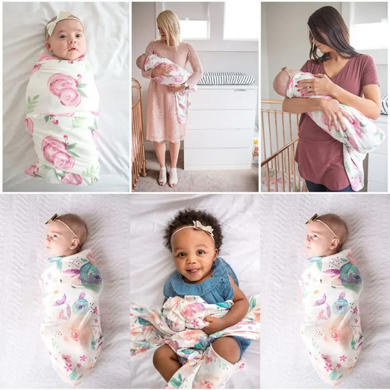 

Newborn Baby Receiving Blanket Floral Swaddle Wrap Infant Sleepsack Bedding Bath Towel Photography Props Accessories