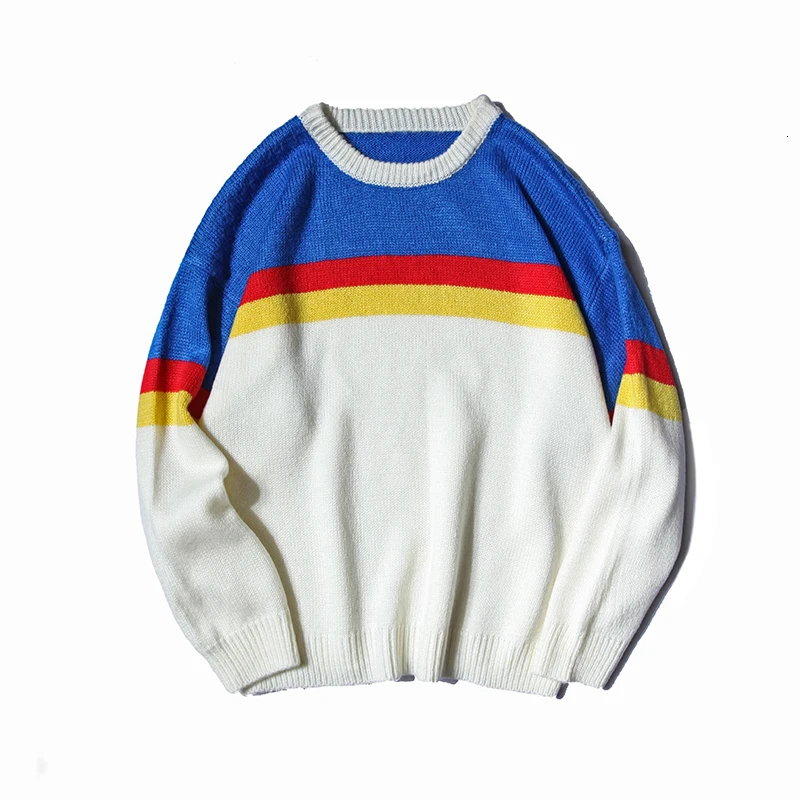 

Winter New Sweater Men Warm Fashion Contrast Color Casual O-neck Sweater Pullover Man Streetwear Loose Sweater Large Size M-5XL