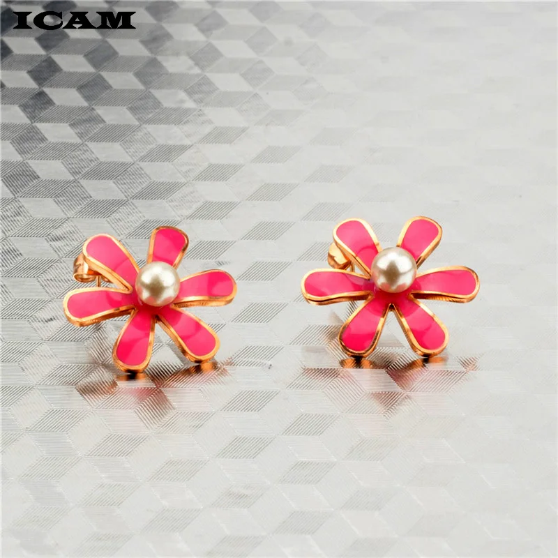 ICAM Элегантный 1 пар/компл. Для женщин жемчуг цветок серьги-гвоздики серьги для