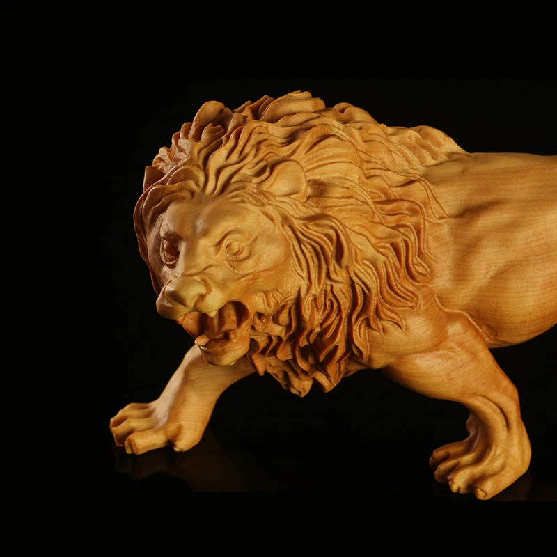 

Boxwood 13cm 18cm Lion Sculpture King Animal Wood Statue Feng Shui Home Decorations