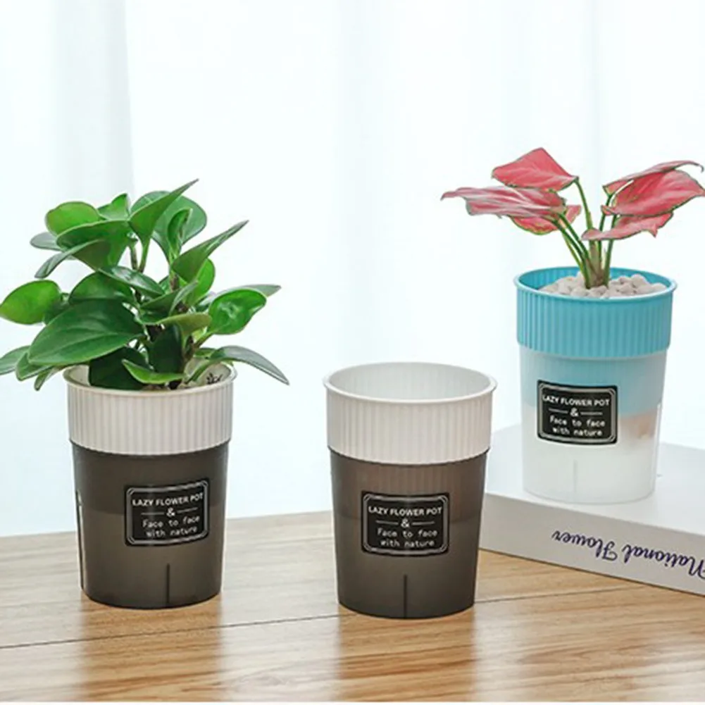 

1pc Watering Planter Plastic Flower Plant Pot Lazy Flowerpot For Garden Balcony Home Office Decoration