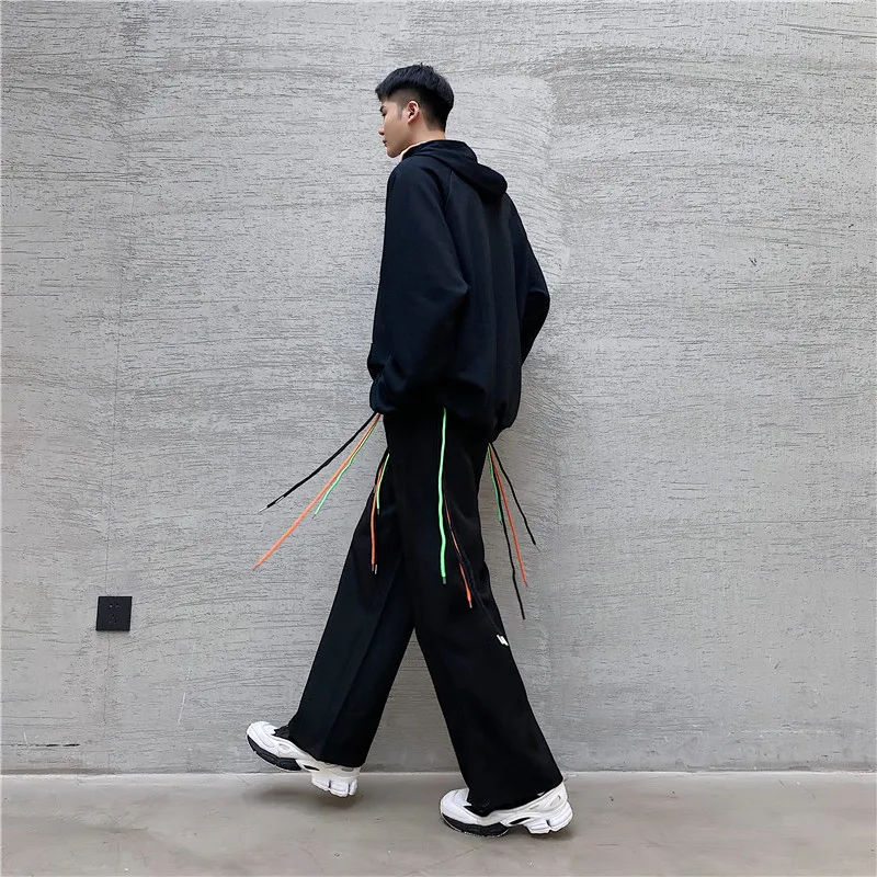 

Spring Casual Pants For Men Fashion Ribbons Trousers Man Elastic Waist Male Streetwear Straight Hip Hop Pant Men's Clothing