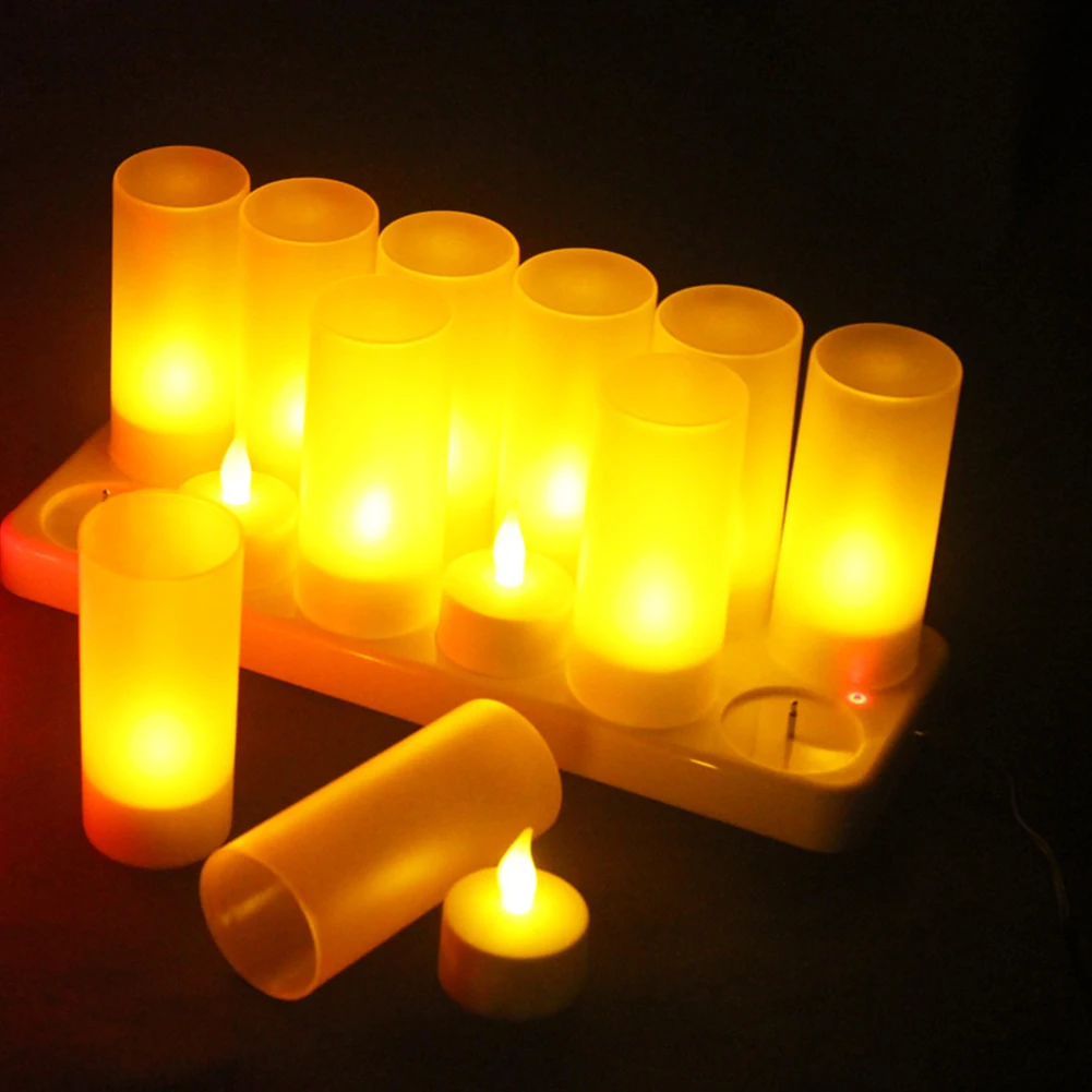 

12 Bases Decorative Led Home Simulation Candle Flickering Flameless Tealight Wedding Rechargeable Electronic