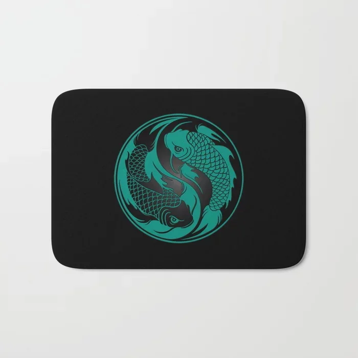 Скандинавский коврик синий и черный для ванной Инь Ян кои нескользящий напольный