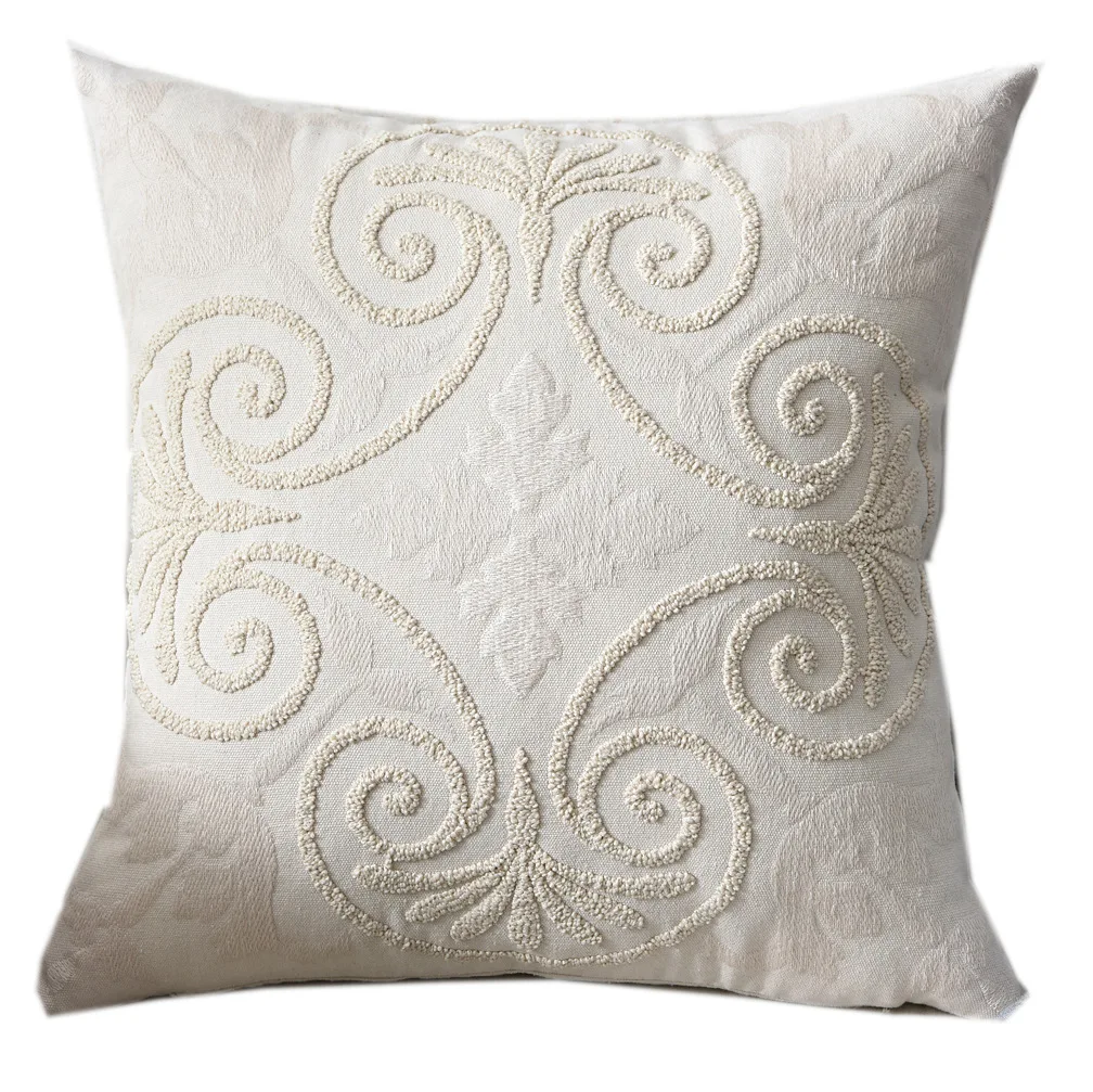 

Nordic pure color flower embroidered pillow cover linen cotton embroidery sofa cushion cover flower pillow cover 45X45cm zip