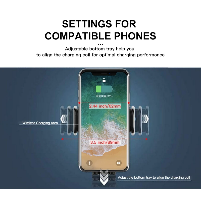 IONCT 10 Вт Быстрое беспроводное автомобильное зарядное устройство для IPhone 11 XS XR X 8 Qi зарядная подставка гравитационный Автомобильный держатель для телефона для samsung S10 S9