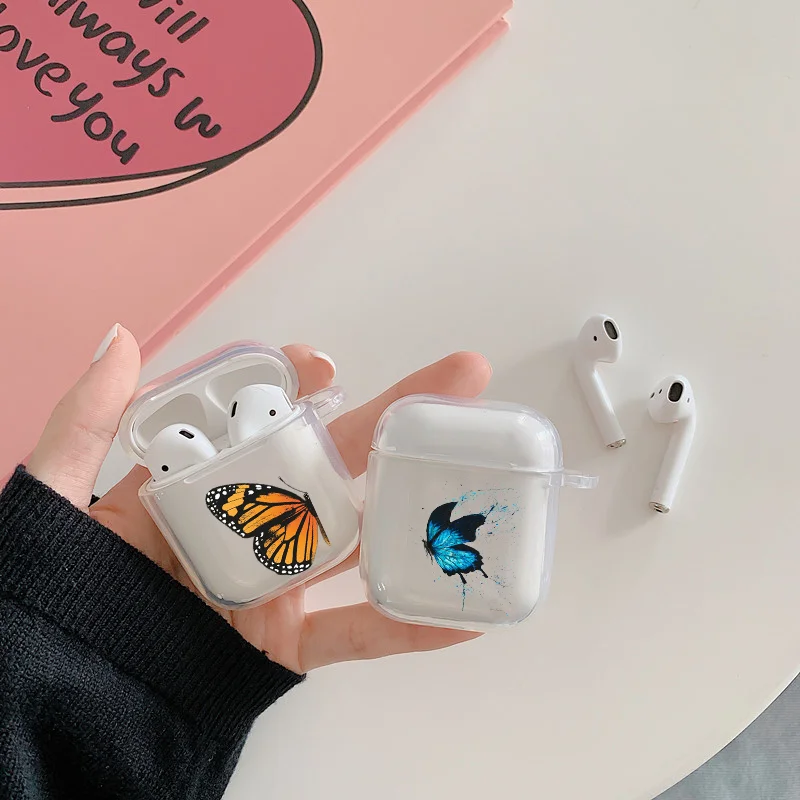 Чехол-накладка для Airpods pro мягкий прозрачный с изображением голубой бабочки |