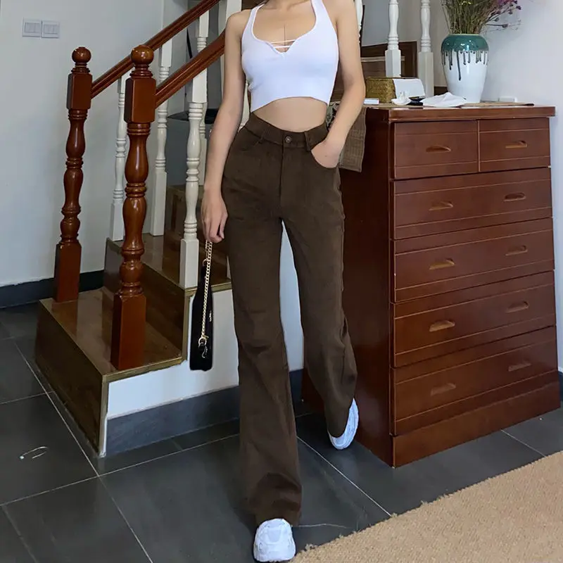 Korean Fashion Woman Jeans Loose Casual Wide-leg Highwaist Jeans Brown Female Streetwear Spring and Autumn Trousers
