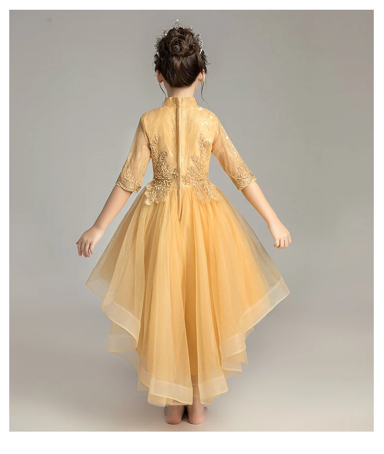Детские кружевные платья принцессы с золотыми блестками и бусинами длинные