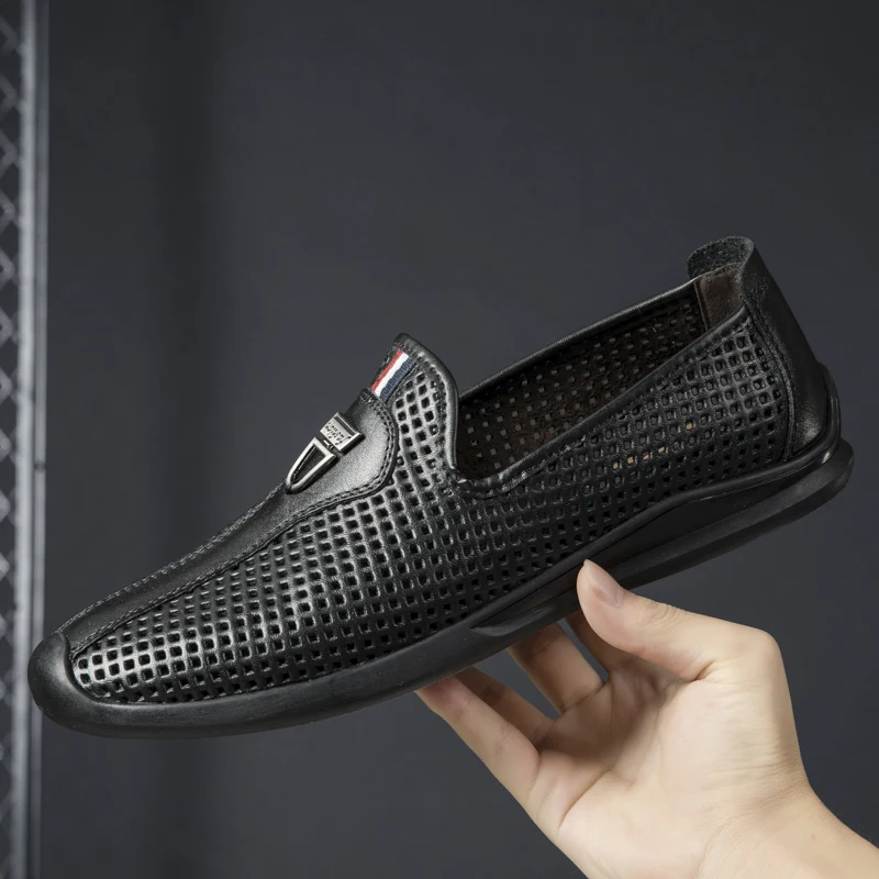 

High Quality Summer Casual Slip-on Shoes Men Genuine Leather Men's Shoes eathable Luxury Loafers Walking Driving Footwear Flats