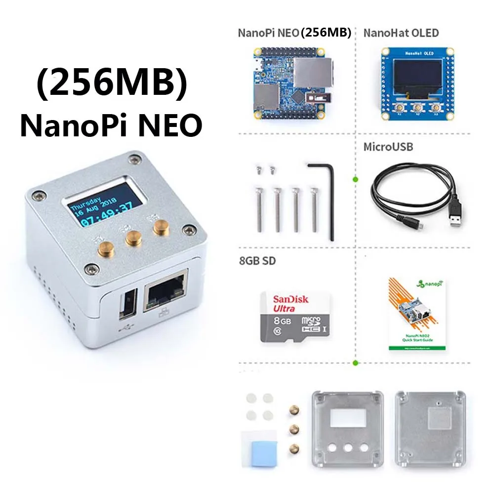 NEO 256MB NanoPi NEO/NEO2 металлический полный комплект алюминиевый корпус oled программируемый на питоне - Цвет: NEO 256MB